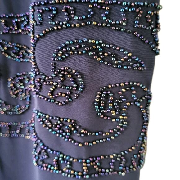 VTG Oleg Cassini Black Tie Beaded Gown Size 4 Navy Sleeveless Evening Formal 90s - Picture 6 of 15